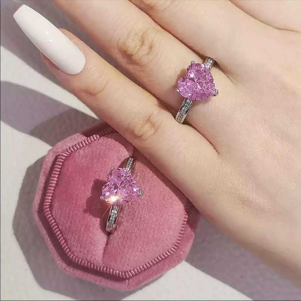 New Promise Ring 925 Silver Sapphire Heart Ring - Picture 2 of 2